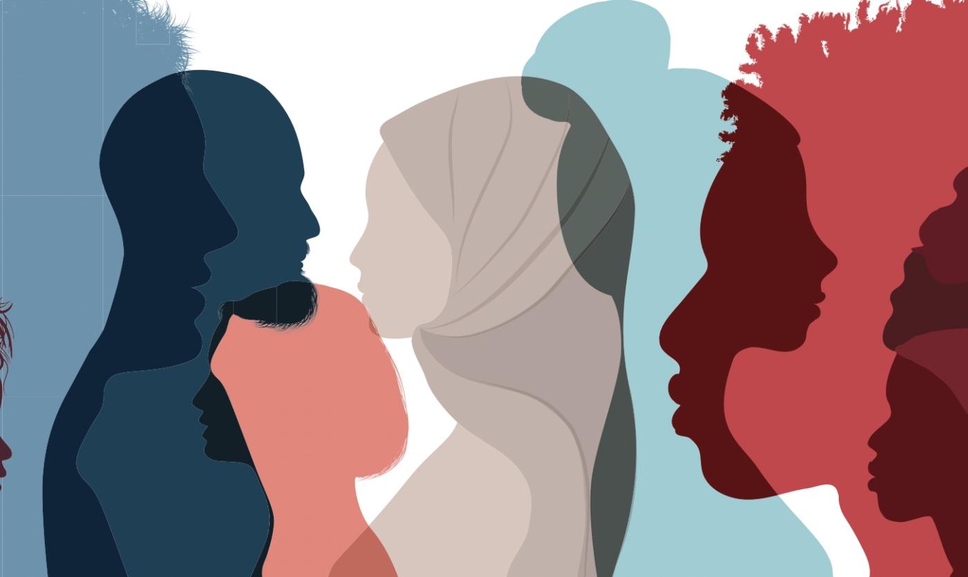 Silhouette van een groep van mensen met een diverse cultuur