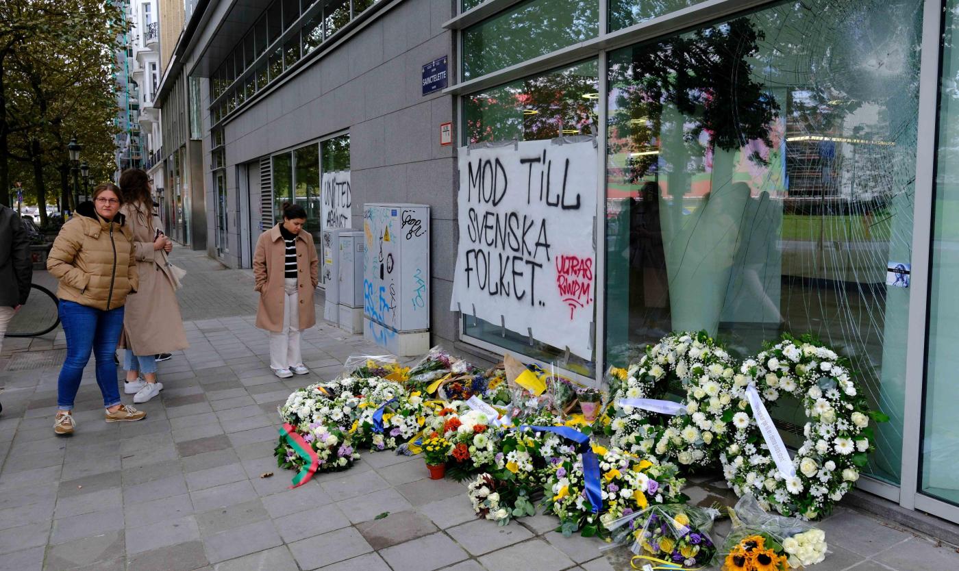 Bloemen op de plek van aanslag in Brussel