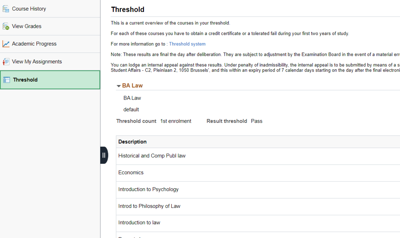 Screenshot Student SelfService