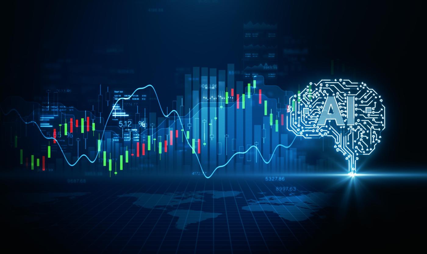 Illustratie van beurscijfers en AI