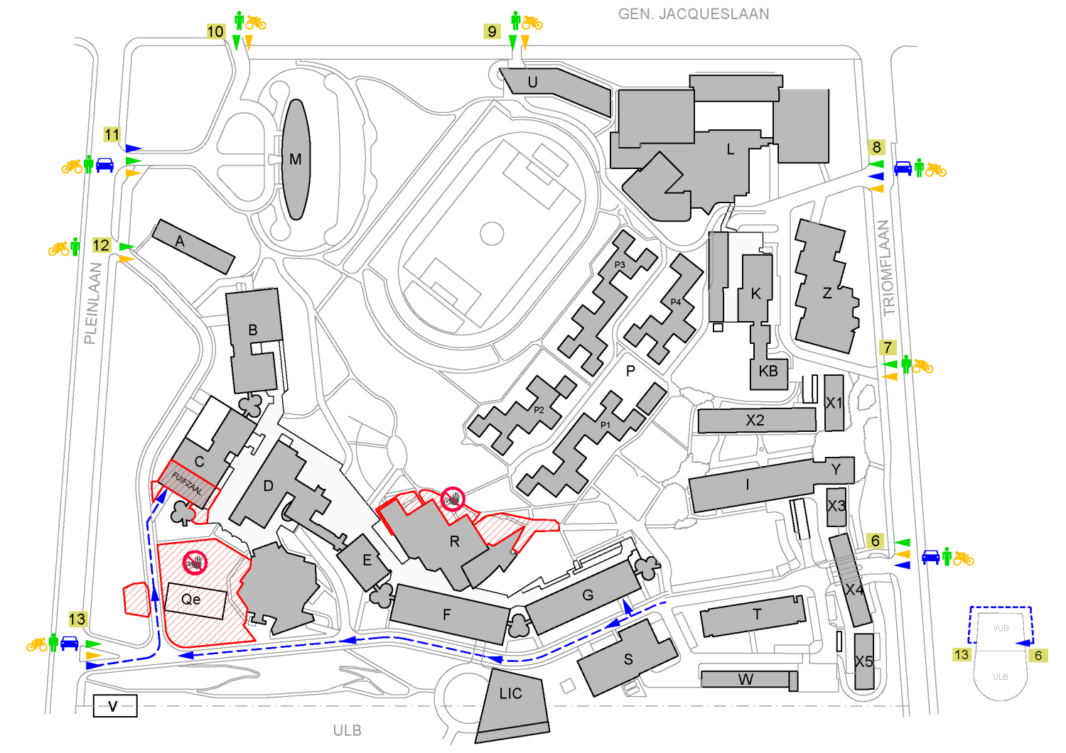 overzichtsplan main campus Etterbeek20250601 gewijzigde verkeerssituatie door werven op de campus Etterbeek