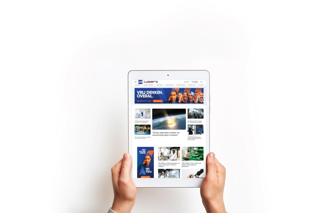 Homepagina nieuw digitaal wetenschapsmagazine VUB Tomorrow