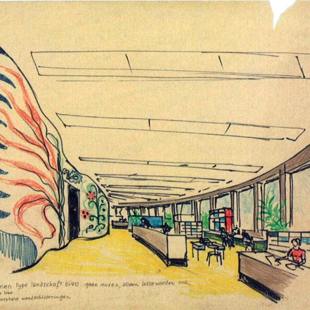 Voorstelling inrichting open landschapskantoor door Renaat Braem (Foto: Felixarchief)