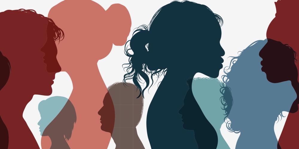Silhouetten van een groep multi-etnische mensen Silhouetten van een groep multi-etnische mensen