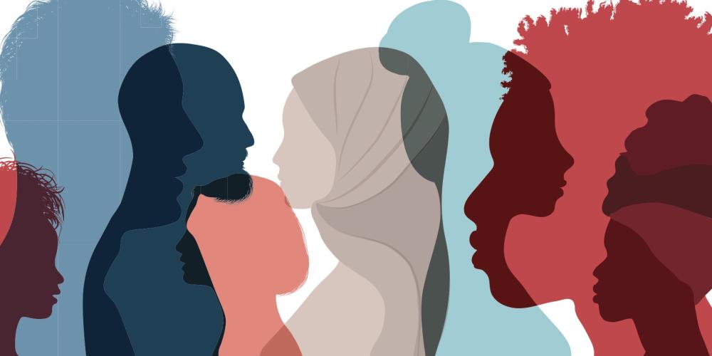 Silhouette van een groep van mensen met een diverse cultuur