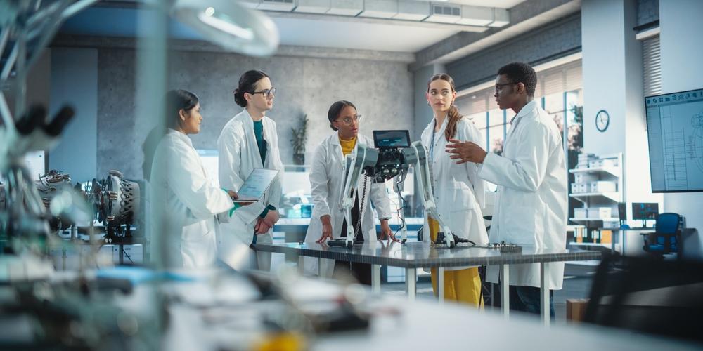 Groep jonge onderzoekers in labo