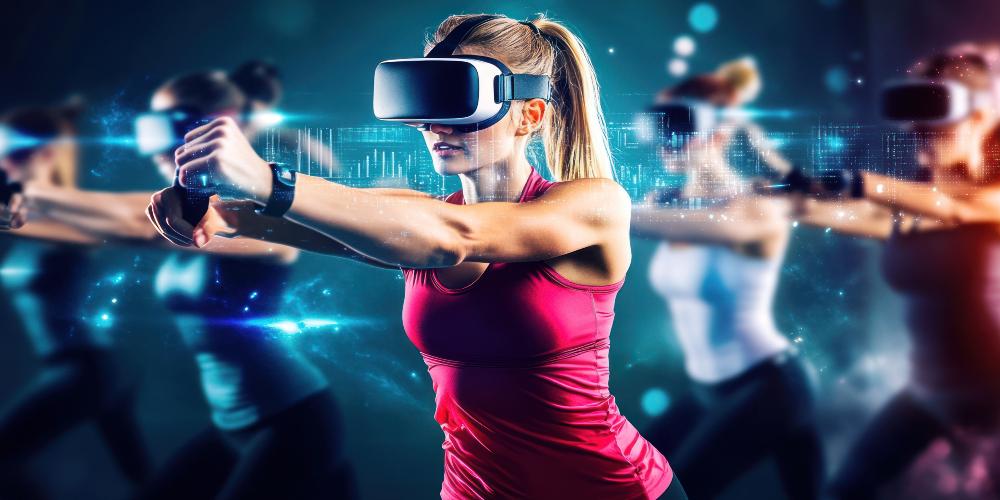 Woman exergaming with VR