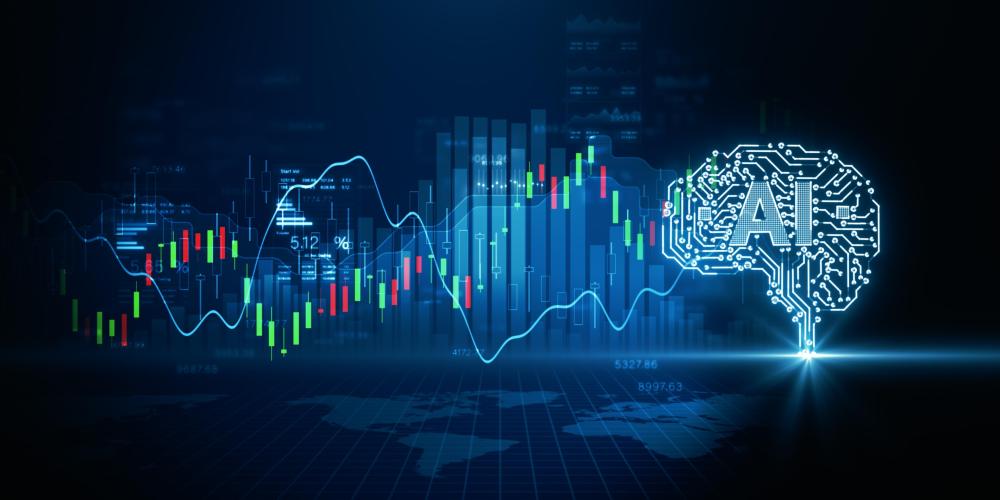 Illustratie van beurscijfers en AI